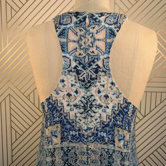 Lavender Brown Blue Geometric Paisley Print Dress - Picture 9 of 12